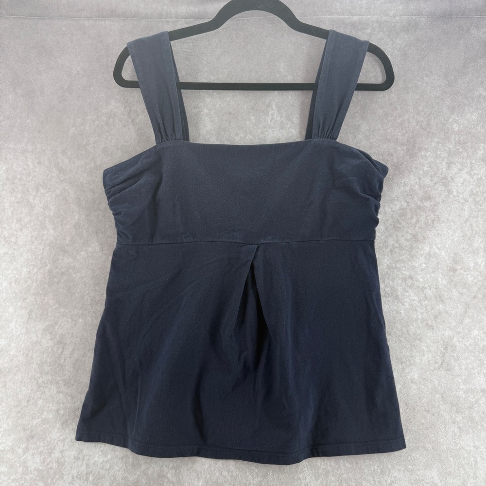 Ann Taylor Womens Navy Blue Square Neck Empire Waist Tank Top Large Cotton Blend